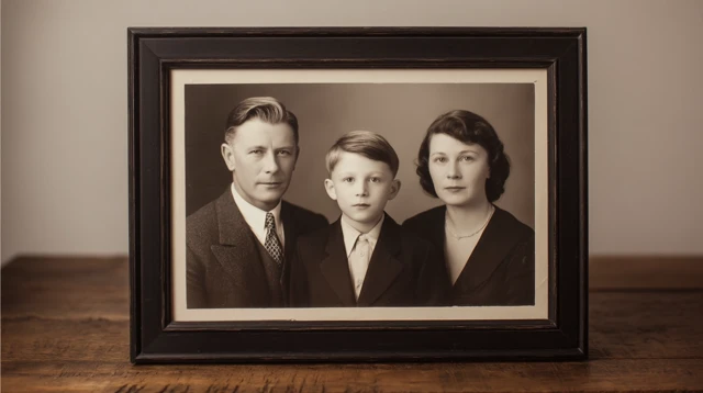 Vintage Family Portrait Black and White Framed Photo