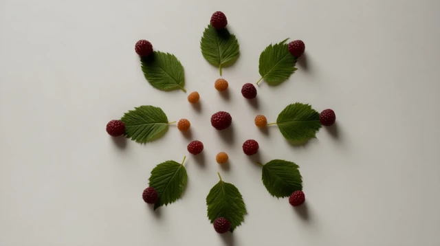 Raspberry Mandala Composition on White Table
