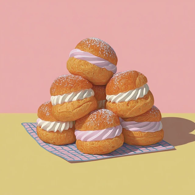 Delicious Cream Puffs on a Pink Background