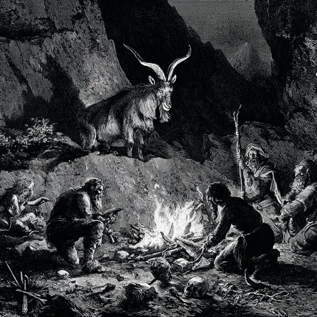 Ancient Ritual Goat Worship Engraving Art