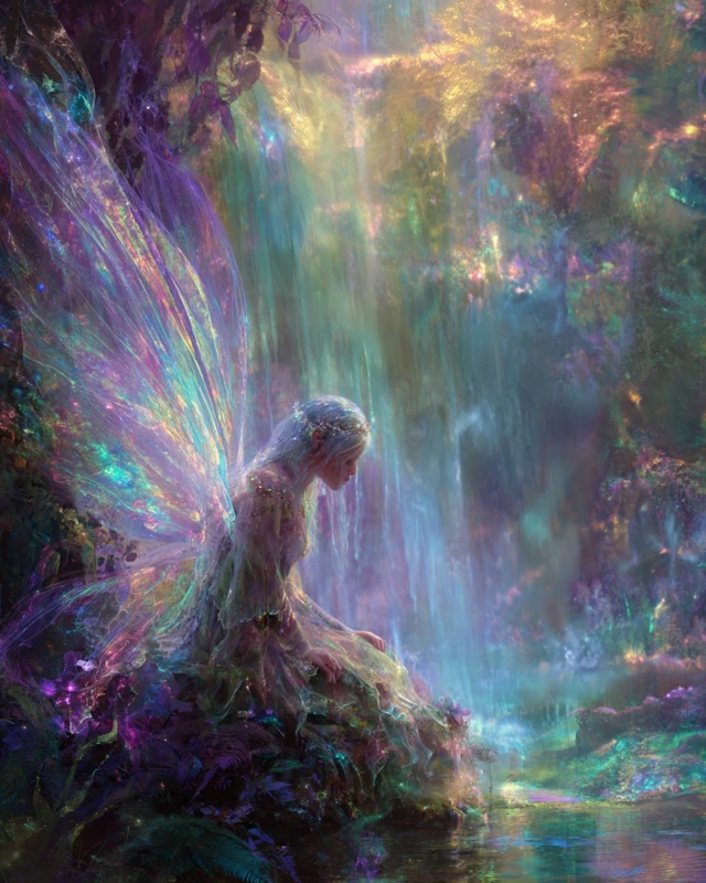 Faerie Princess Waterfall Forest Painting