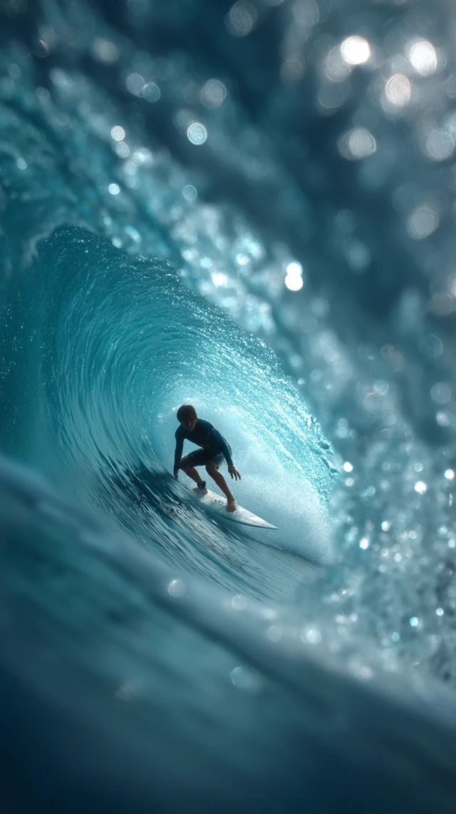 Surfer Inside Massive Wave Cinematic Shot