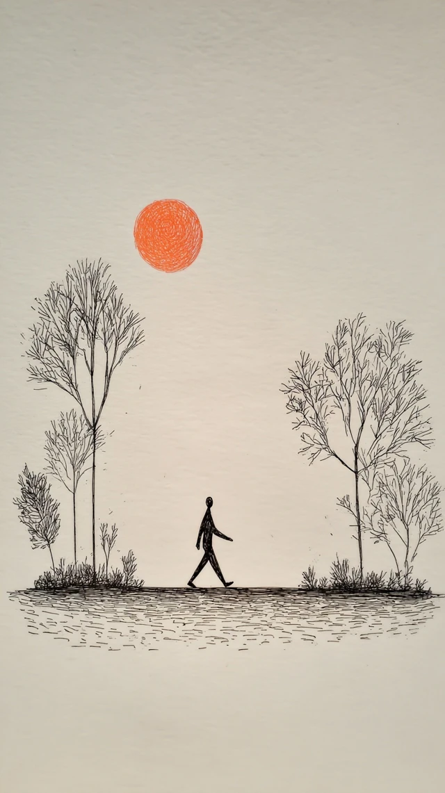 Stick Figure Walking in Sunny Doodle Style