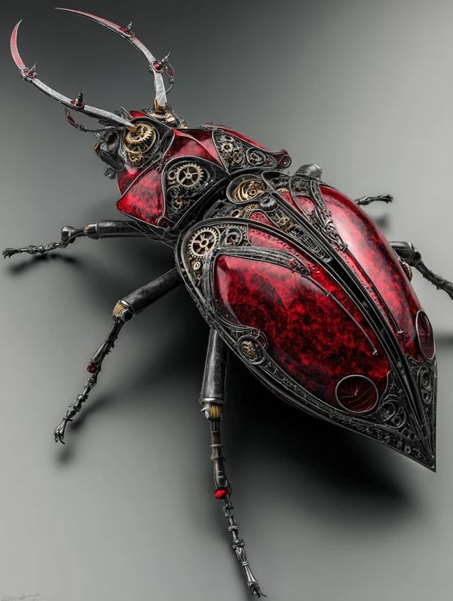 Mechanical Beetle 3D Model Dark Red and Gray