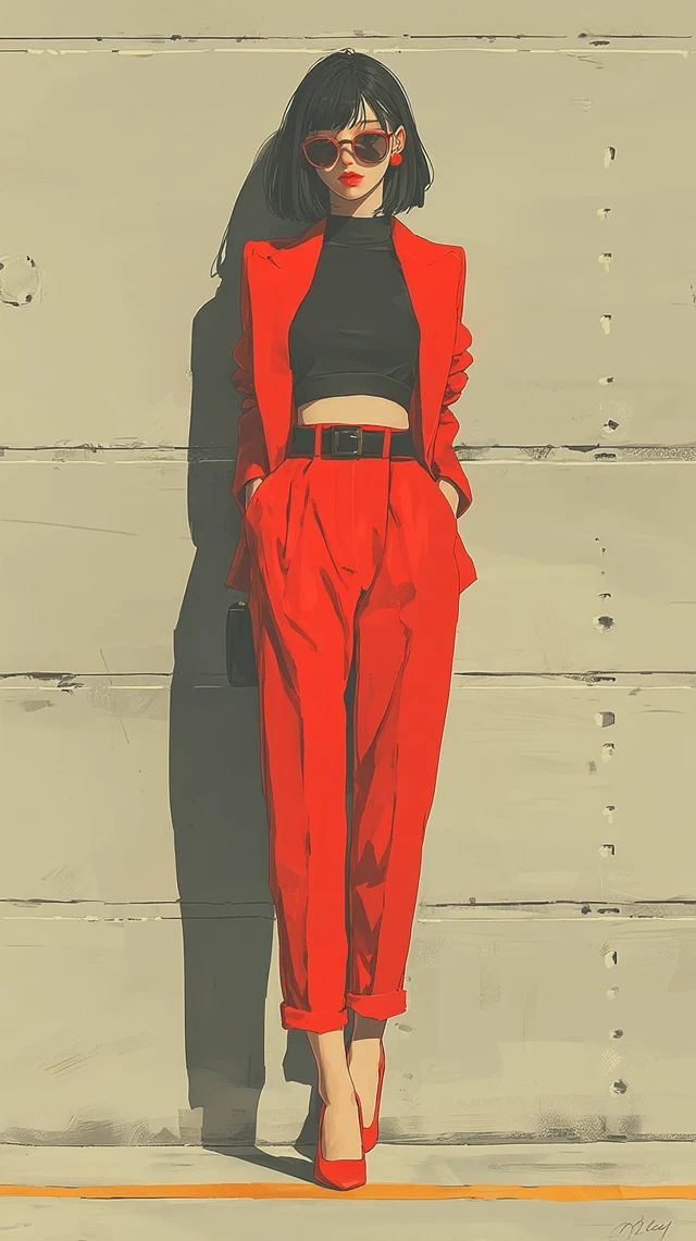 Anime Fashion Illustration in Red Suit