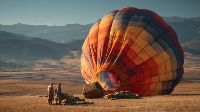 Hot Air Balloon Preparing for Takeoff in Scenic Landscape