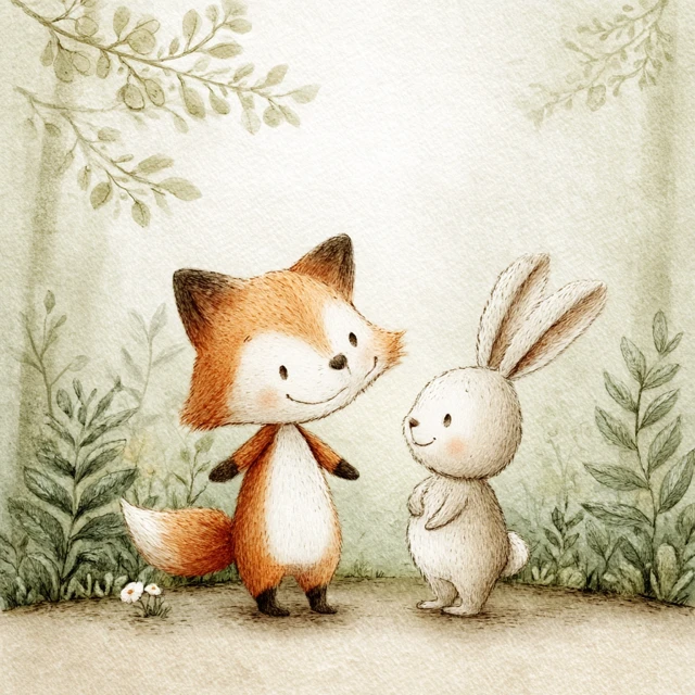 Fox and Bunny Watercolor Illustration