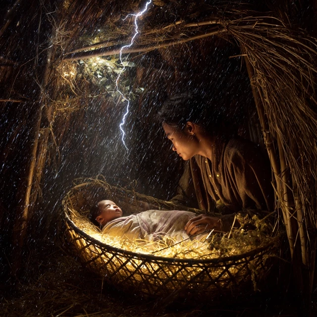 Mystical Birth Mother and Child in Storm