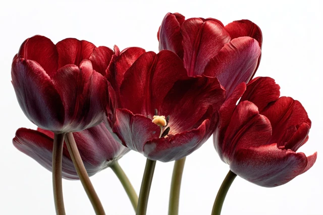 Red Tulips on White: Floral Photography
