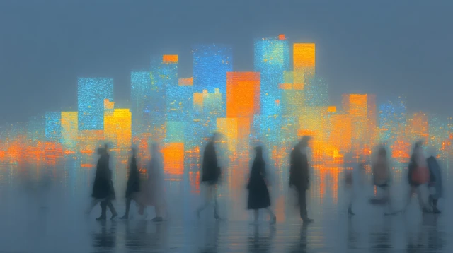 Dynamic Cityscape with Pedestrians Abstract Art