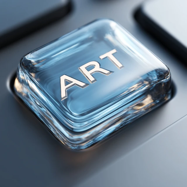 Glossy Glass Key with ART Text 3D Render Minimal Design