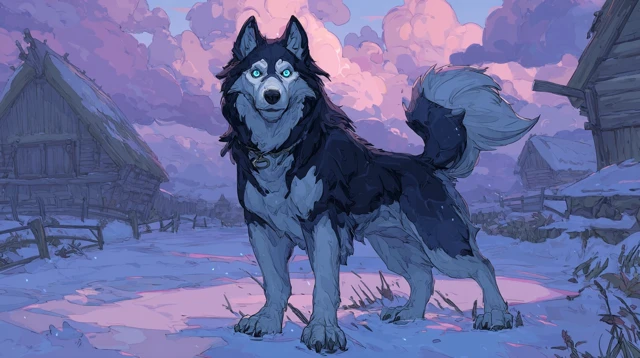 Alaskan Malamute in Arcane Style Winter Portrait