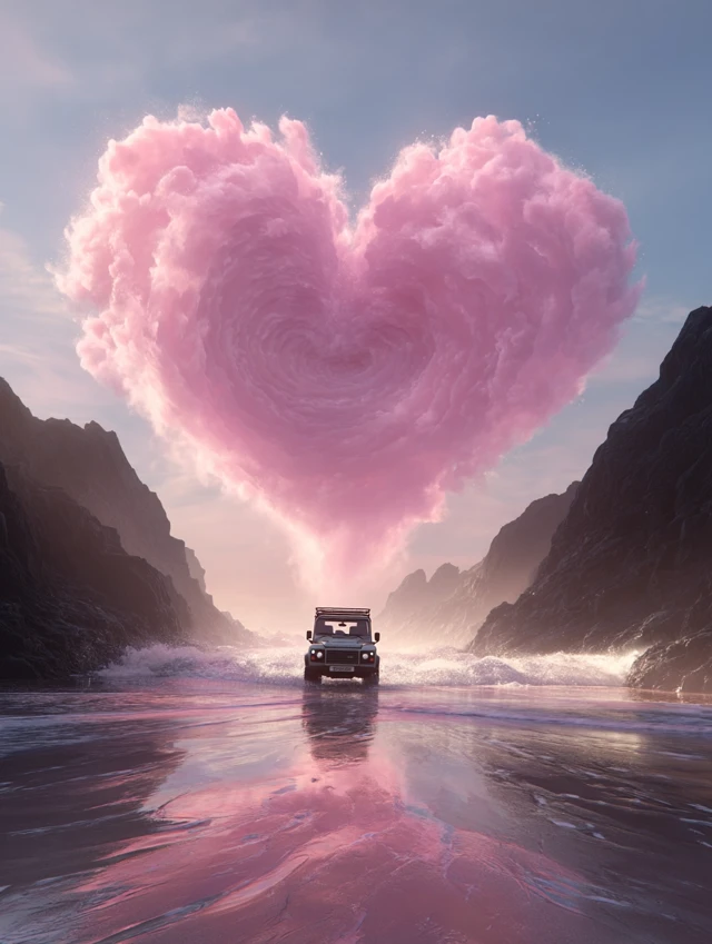 Land Rover Defender in Pink Ocean Heart Cloud CGI