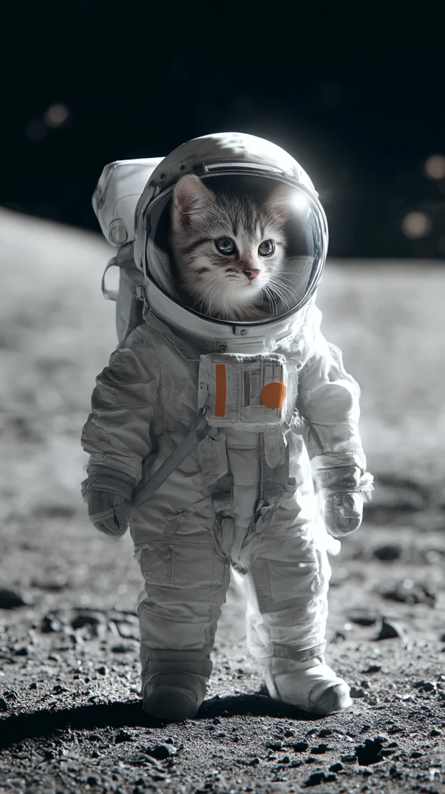 Cute Kitten Astronaut on the Moon
