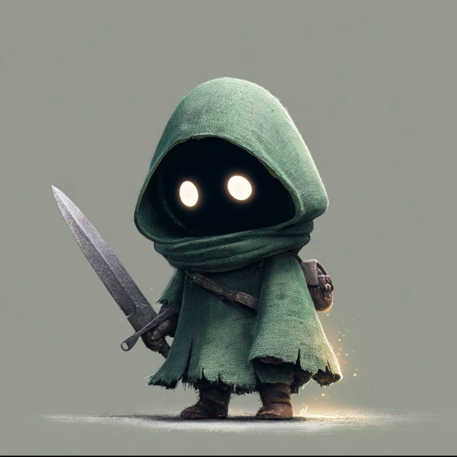 Mysterious Hooded Figure with Glowing Eyes Cartoon