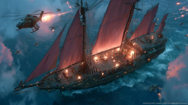 Futuristic Yacht Battle Ocean Night Warfare