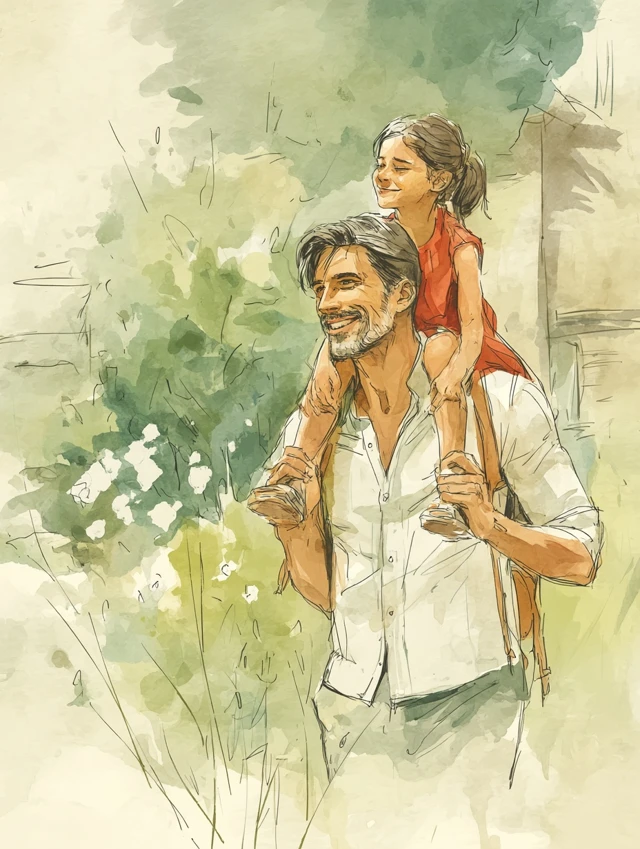 Father and Daughter Watercolor Painting