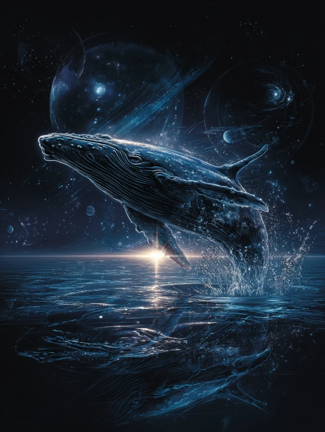 Whale in Space Blue Whale Universe Illustration