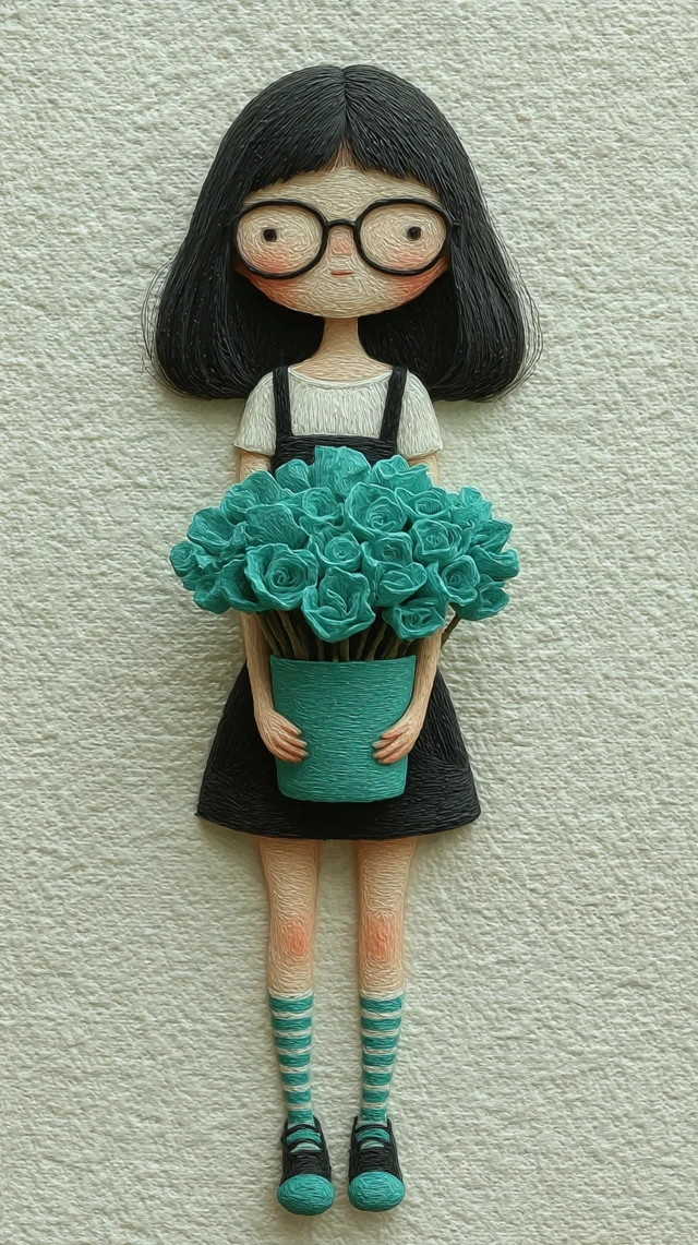 Handmade Doll Girl With Plant Miniature Model Diorama