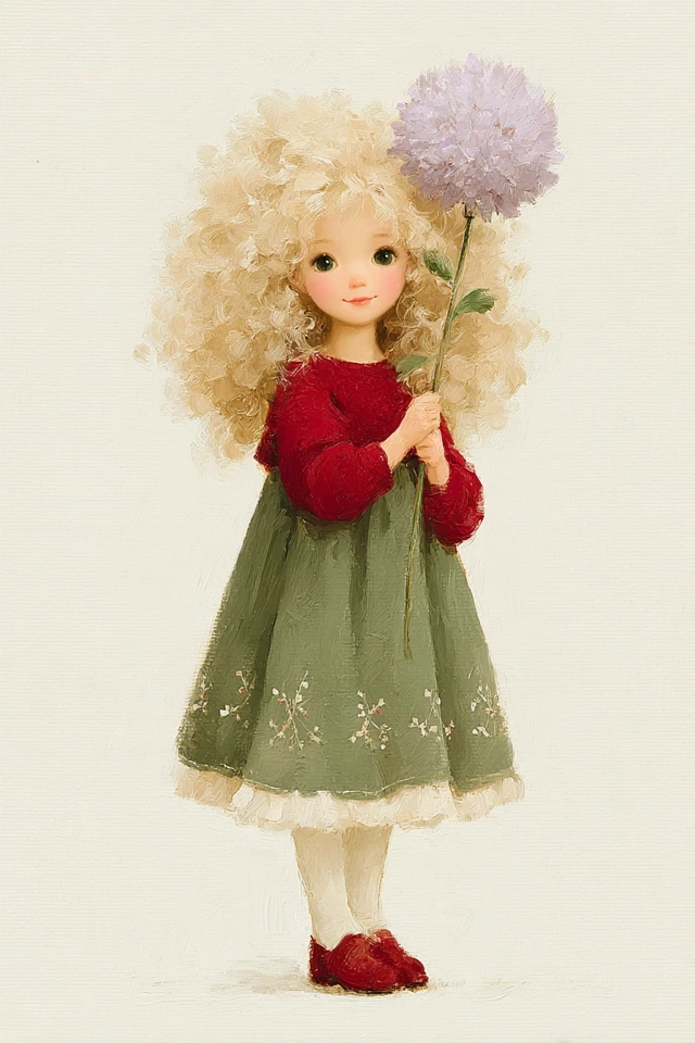 Cute Girl with Flower Childrens Book Illustration