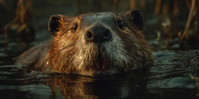 Beaver in the Wild Morning Sunlight Photographic Image