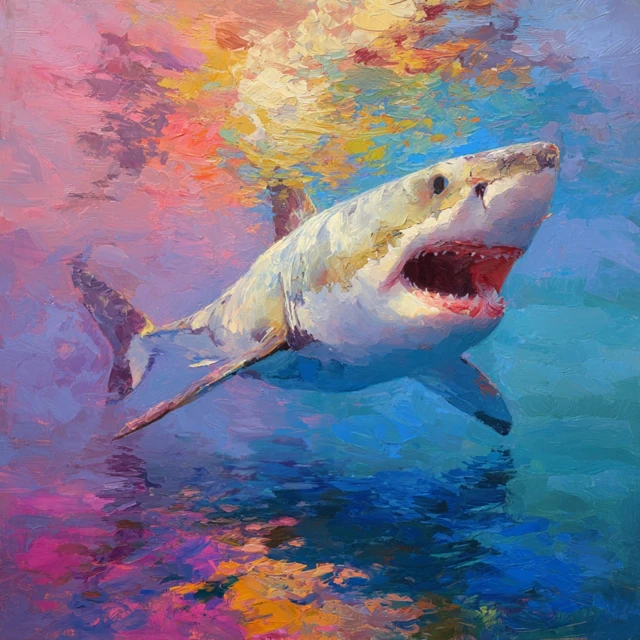 Great White Shark Impressionist Painting