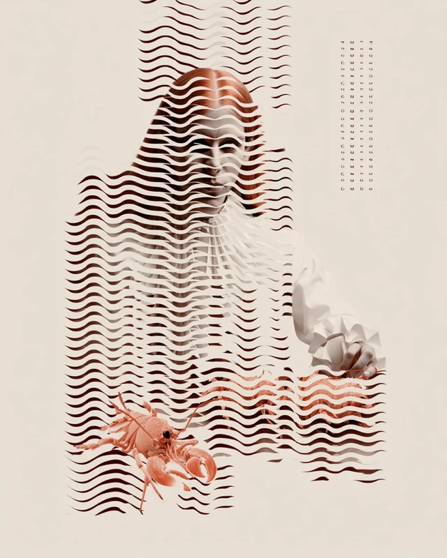 Avant-Garde Elf Portrait with Origami Collar and Lobster