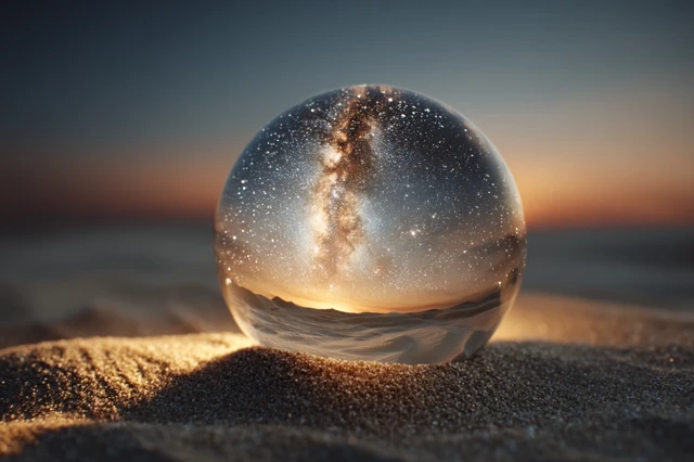 Crystal Ball on Desert Under a Starry Night