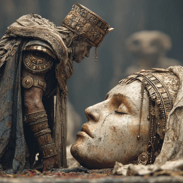 Priest Mourns Goddess Ancient Scene