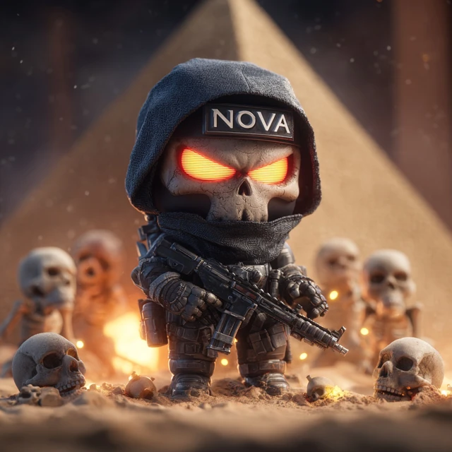 Chibi Armored Warrior with Demonic Eyes and Rifle