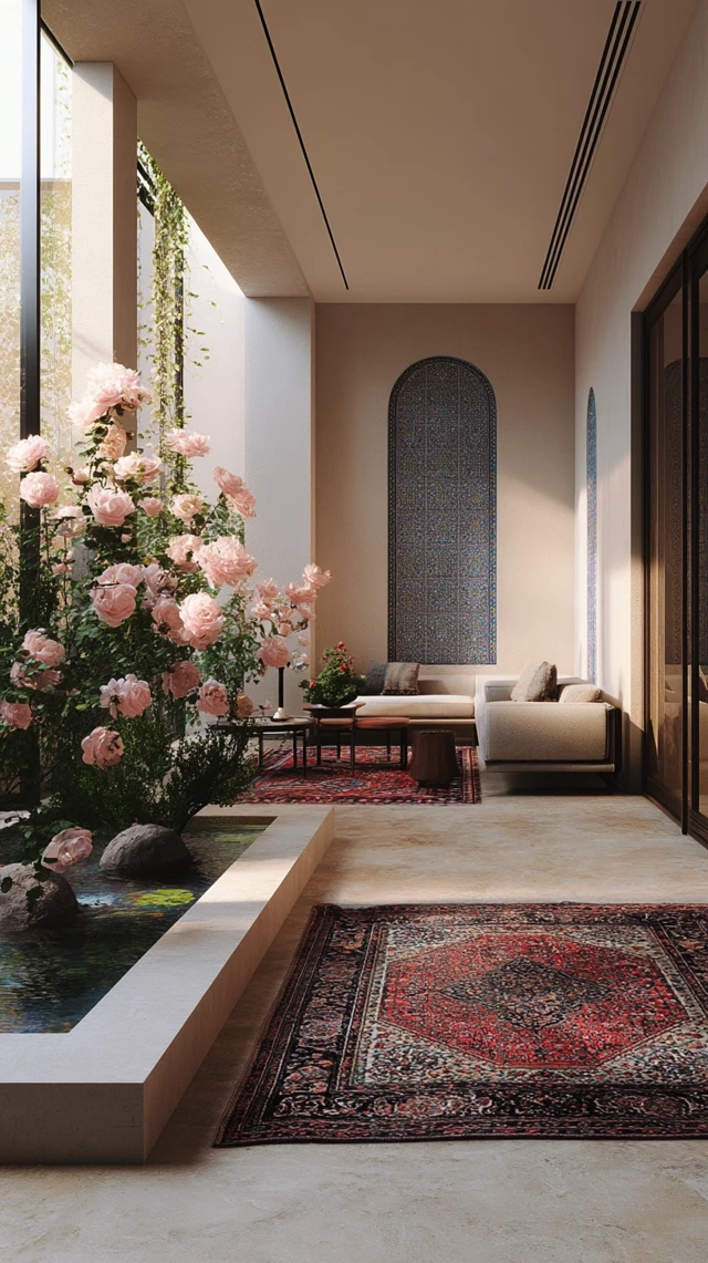 Modern Living Room with Persian Courtyard Design