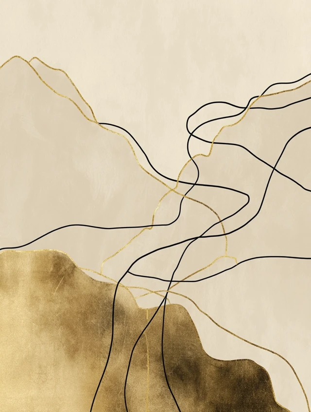 Abstract Line Art Landscape Gold Black Klimt Style