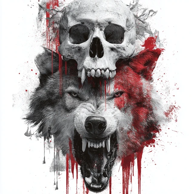 Skull and Wolf Fierce Art Hyper Realistic Design