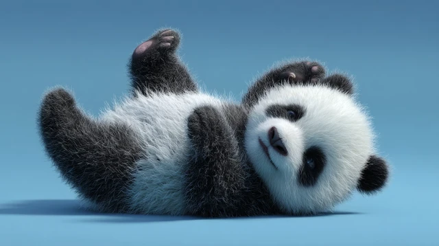 Playful Panda Rolling on Back Photorealistic 3D