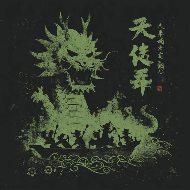 Chinese Dragon Boat Race Logo Design Vector Illustration