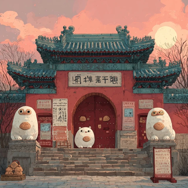 Cartoon Jingshan Park Gate with Lion Custard Buns