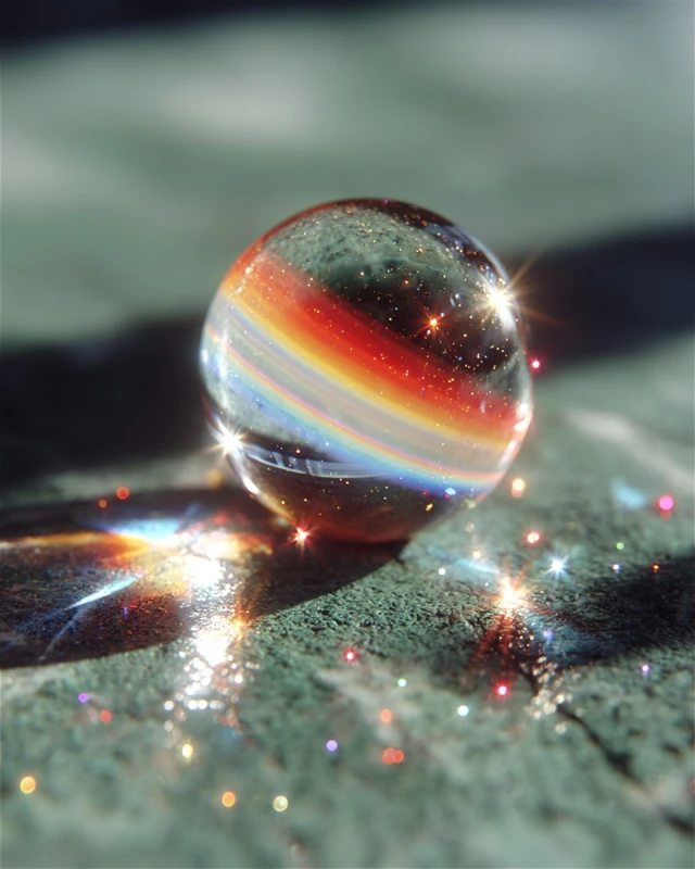 Glass Orb Reflecting Rainbow Particles SciFi Art