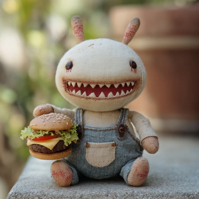 Labubu Doll Eating Burger Cute Toy