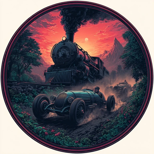 Vintage Race Car vs Steam Train Racing on Dirt Road
