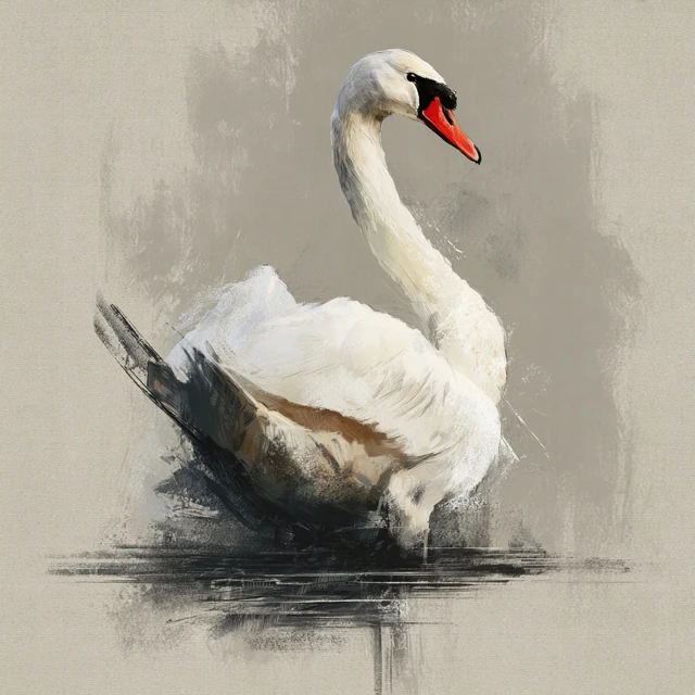 Swan Sketch Japanese Art Style Creative Artwork
