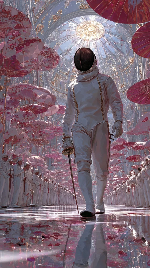 Fencer in Chinese Sportswear Wins Victory