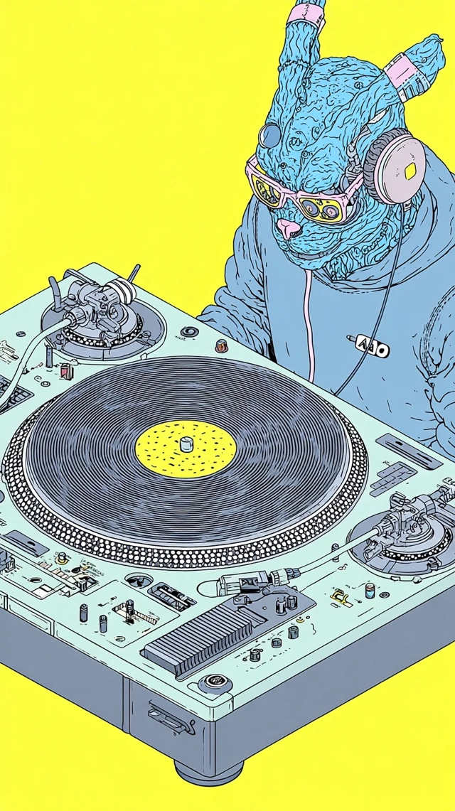 Rabbit DJ Illustration: Retro Futuristic Music