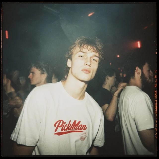 90s Nightclub Photo of Model with PickMan Shirt