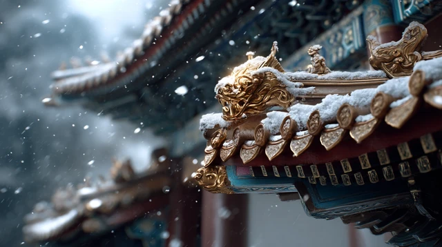 Snowy Palace Eaves Gilded in Gold