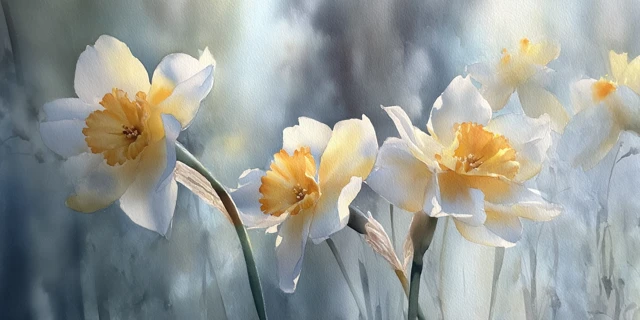 Watercolor Painting Yellow and White Flowers