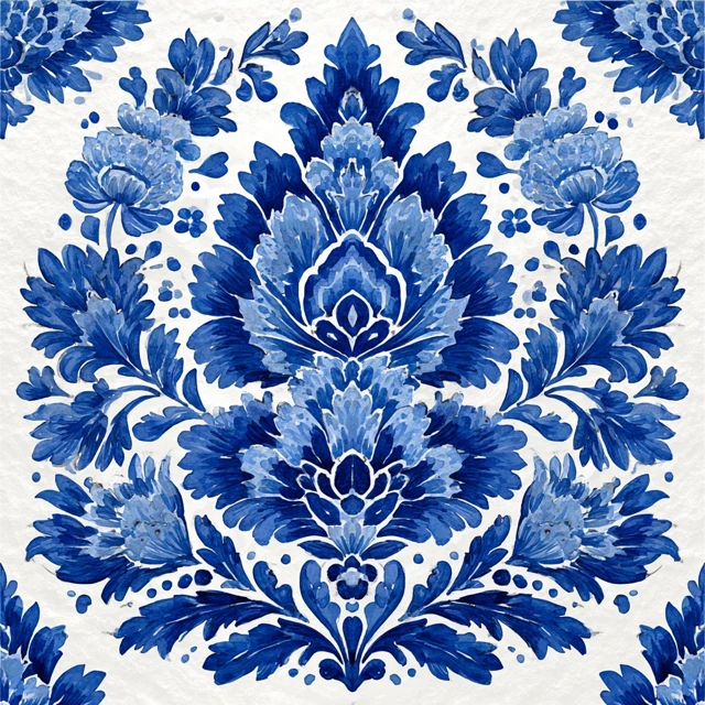 Blue and White Damask Watercolor Pattern