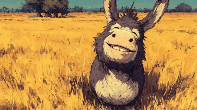 Cute Smiling Donkey in a Field 3D Illustration