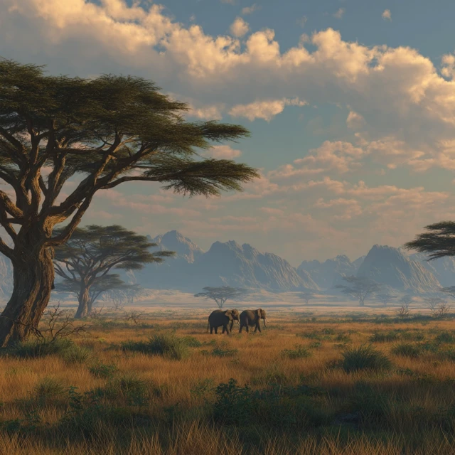 African Savannah Lions Elephants Landscape 8K