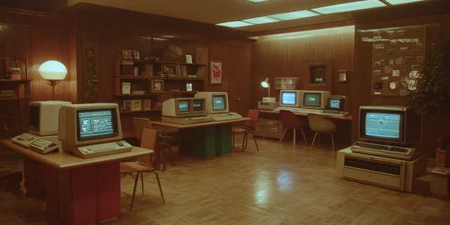 1970s Retro Workspace  Computers and Wood Panelling