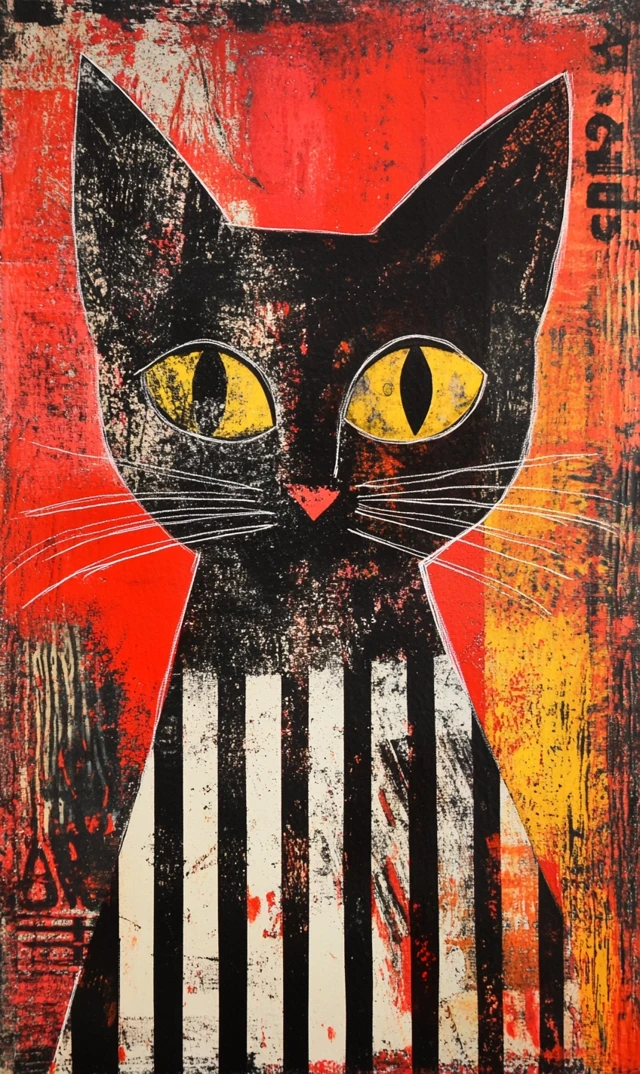 Abstract Cat Art Black and White Stripes Patterns